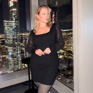 Apricot Brand Square Neck Chiffon Sleeve Bodycon Dress